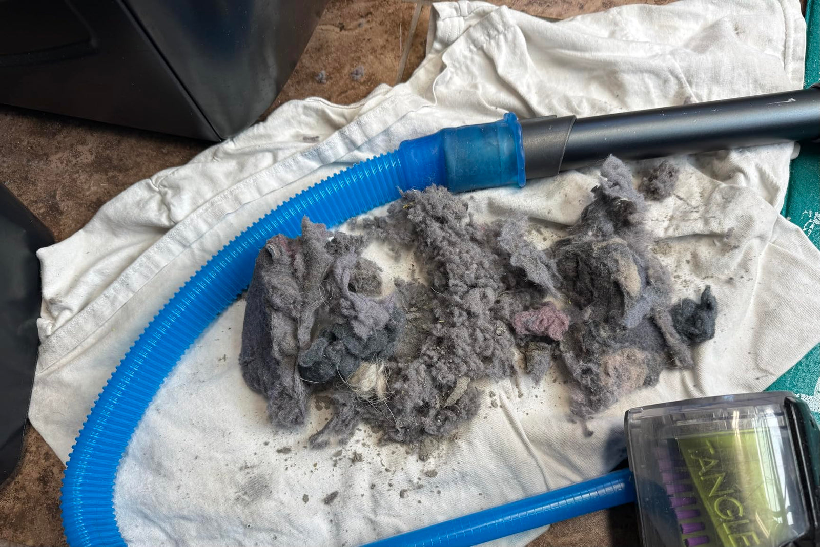 Pile of hidden lint pulled from a dryer vent